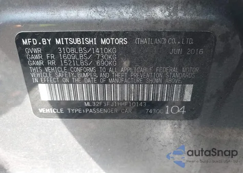 2017 Mitsubishi Mirage G4 Es from USA, damaged, VIN ML32F3FJ1HHF10143